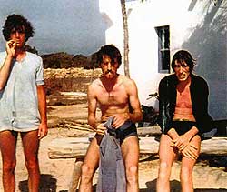 PASS THE SPLIFF: 1967, Hank - as Sam Hutt - with Syd Barrett and Roger Waters of the Pink Floyd at his hippy home in Formentera, Balearic Islands.